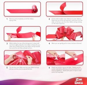 30" Giant Red Car Bow by Zoe Deco – Waterproof Large Ribbon Bow with Suction Cups for Gifts, Cars, Trucks & Holiday Decor - Gambar 2