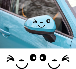 Pair 3D Smiley Face Car Mirror Decals, Black Side Mirror Stickers (Left + Right)